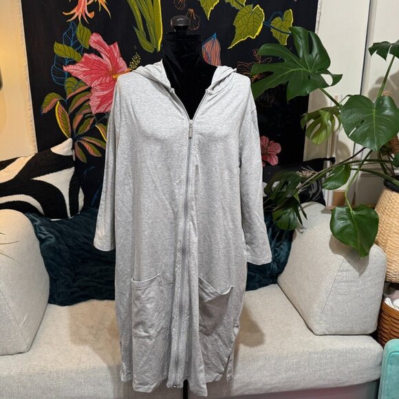 Denim & Co Beach Hooded Zippered Beach Coverup Cotton Jacket, Heathered Grey, L - Picture 1 of 11